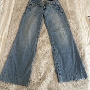 Mek Denim USA‎ jeans boot cut Distressed Embroidered Size 28/30 Blue